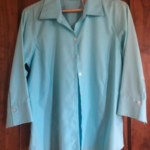 Liz Claiborne non-iron blouse. Pretty teal color, 3/4 sleeve, ladies size 14.